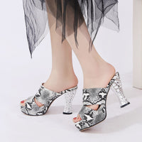 Original Doratasia 2020 Dropship Fashion Big Size 44 Snake Skin Platform Crystals High Heels Summer Sandals Mules Pumps Woman Shoes Women