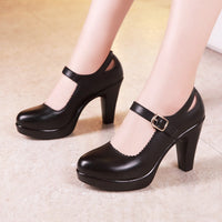 Original Big Size 32-43 Block Heel Platform Shoes Women Pumps 2022 Fall Black Mary Jane Shoes Woman High Heels Office Party Dress Shoe