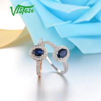 Original VISTOSO 14K White Gold Rings For Women Genuine Sparkling Diamond Fancy Blue Sapphire Engagement Anniversary Unique Fine Jewelry