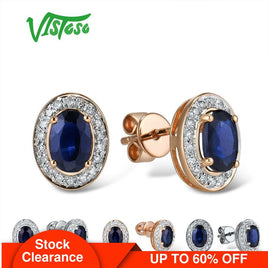 Original VISTOSO Pure 14K 585 Rose/White Gold Earrings Stud For Women Elegant Blue Sapphire Sparkling Diamond Unique Trendy Fine Jewelry