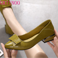 Original GKTINOO Brand Shoes Thick Heel Ladies Pumps Genuine Leather Pointed Toe Colorful Square Heels Party Handmade Shoes Women