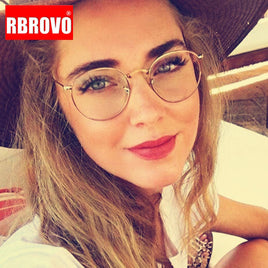 RBROVO - Original 2021 Round Glasses Frame Women Vintage Glasses Women Clear Lens Eyeglasses Frames Women/Men Metal Lentes De Lectura Mujer