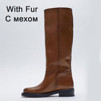 Original RIZABINA Size 34-43 Women Knee Boots Real Leather Platform Winter Shoes For Woman 2022 Warm Fur Long Boots Office Lady Footwear