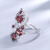 Original GEM & BALLET Natural Red Garnet Vintage Flower Jewelry Set 925 Sterling Silver Gemstone Earrings Ring Set For Women Fine Jewelry