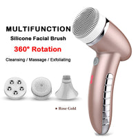 Facial Cleansing Brush Sonic Vibration Mini Face Cleaner Silicone Deep Pore Cleaning Electric Waterproof Massage with 4 Heads