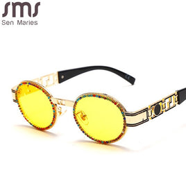 Original Diamond Steampunk Sunglasses Women Oval Vintage Eyeglasses Men Punk Retro Sun Glasses Luxury Brand Designer Lady UV400