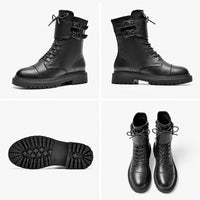 Original Beau Today Motorcycle Boots Women Cow Leather Zipper Closure Buckle Decoration Lace-Up Ladies Ankle Winter Boots Handmade 03474