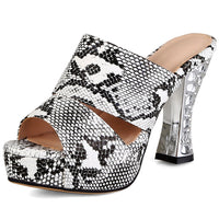Original Doratasia 2020 Dropship Fashion Big Size 44 Snake Skin Platform Crystals High Heels Summer Sandals Mules Pumps Woman Shoes Women