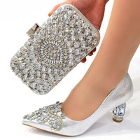 VENUS CHAN - Original 2022 Latest Italian Design Ladies Sexy Stiletto Heels Catwalk Shoes With Embroidered Rhinestones Shoes and Bag Set