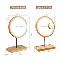 Wooden Desktop LED Makeup Mirror 3X Magnifying USB Charging Adjustable Bright Diffused Light Touch Screen Beauty Mirrors