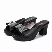 Original 2022 new women sandals Women slippers genuine leather rhinestone thick high-heeled color block decoration open toe women sandals