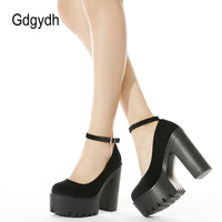 Original Gdgydh Spring Autumn Sexy Platform Women Pumps Shoes Woman Thick High Heels Shoes Female Black Rubber Sole Suede Platform Shoes