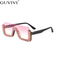 GUVIVI - Original Diamond Semi-Rimless Square Sunglasses Women Rhinestone Retro Gradient Sun Glasses Vintage Oversized Feminino Eyeglasses UV400
