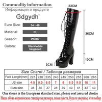 Original Gdgydh 2022 Patent Leather Women Knee-High Boots Red Wedding Boots Lace-up Round Toe Thich High Heels Female Boots Plus Size 48