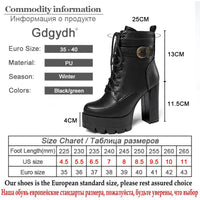 Original Gdgydh 2022 Russian Hot Sales Women Shoes Thick Platform High Heel Female Ankle Boots Round Toe Lace up Zipper Motorcycle Boots