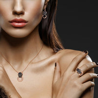 Original SANTUZZA 925 Sterling Silver Jewelry Set For Women Animal Black Leopard Panther Ring Earrings Pendant Set Spinel Fine Jewelry