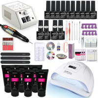 Manicure Set With 180W/120W/54W Led Nail Lamp Nail Set 35000RPM Nail Drill Machine 20/10 Colour Poly Extension Nail Gel Set