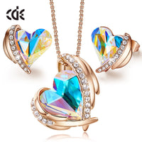 Original CDE Women Gold Necklace Jewelry Set Embellished with Crystals Angel Wings Necklace Earrings Set Gift for Her