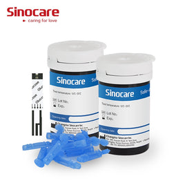 SINOCARE - Original (50pcs/100pcs/200pcs/300/400/500) Safe-Accu Blood Glucose Test Strips and Lancets for Diabetes Tester