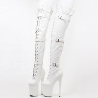 Original jialuowei High Heel Platform Boots Women 20cm Thin High Heels Sexy Fetish Pointed Toe Buckle Over-The-Knee Dance Thigh High Boot