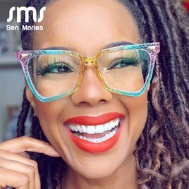 SMS SEN MARIES - Original Vintage Cat Eye Glasses Frame Retro Women Colorful Frame Clear Lens Eyewear Brand Designer Gafas De Sol Eyeglasses Female Oculos