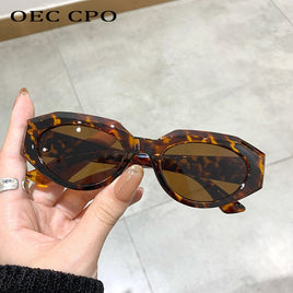 OEC CPO - Original Punk Cat eye Sunglasses Women Vintage Small Oval Lens Sun Glasses Female Brand Designer Leopard Shades Eyeglasses UV400