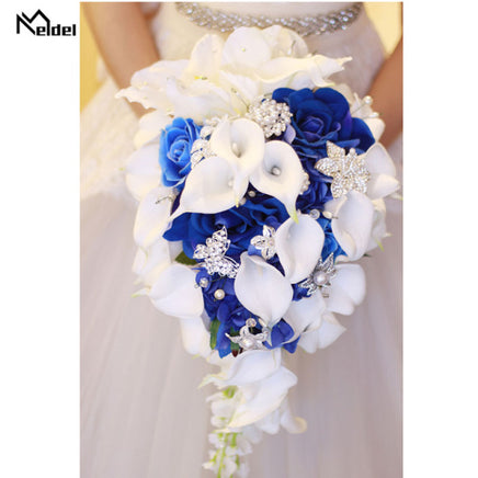 MELDEL - Original Bride Waterfall Wedding Bouquet Artificial Rose Calla Lily Flower Marriage Supplies Fake Diamond Pearl Luxurious Bouquets DIGITAL OFFICE ELECTRONIC