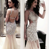 Original Custom Made 2018 Crystal Sheer Long Open Back Prom party gown Sexy vestido de noiva para festa Longo bridesmaid dresses DIGITAL OFFICE ELECTRONIC