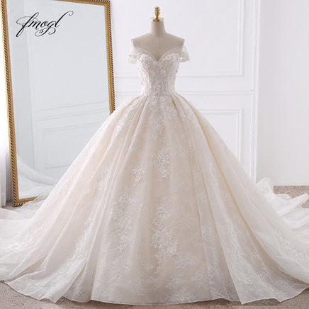 Original Fmogl Sexy Sweetheart Lace Ball Gown Wedding Dresses 2022 Applique Beaded Flowers Chapel Train Bride Gown Vestido De Noiva DIGITAL OFFICE ELECTRONIC