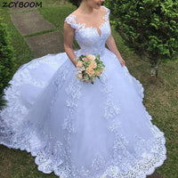 Original Illusion White/Ivory Ball Gown 2022 New Long Wedding DressShort Sleeves Bride Dresses Princess Tulle Floor Length Wedding Gowns DIGITAL OFFICE ELECTRONIC