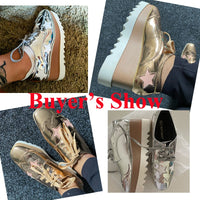 Original 2022 Autumn Women Patent Leather Stars Flat Platform Casual Shoes Fashion Lace Up Brogue Shoes Footwear Chaussures Femme