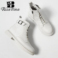 Original RIZABINA New Women Real Leather Ankle Boots Thick Bottom Zipper Shoes Woman Winter Warm Shoes Fashion Cool footwear Size 34-40