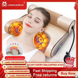 Jinkairui Neck Massage Pillow Electrical Cervical Traction Massager Wormwood Hot Compress Relief Back Shoulder Pain Body Health