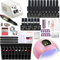 Nail Set Manicure Set With 114W/120W/54W Led Nail Lamp 35000RPM Nail Drill Machine 20/10 Colour Poly Extension Nail Gel Set