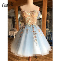 SPRAYING - Original A-Line Off-the-Shoulder Above-Knee Light Blue Homecoming Prom Dress with Appliques DIGITAL OFFICE ELECTRONIC