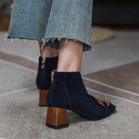 Original 2021 Autumn/Winter Women Boots Sheep Suade Round Toe Square Heel Mid-Heel Ankle Boots Fringed Zipper Fashion Office Lady Shoes