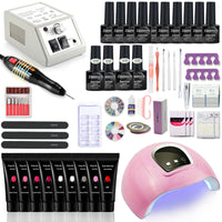 Nail Set Manicure Set With 114W/120W/54W Led Nail Lamp 35000RPM Nail Drill Machine 20/10 Colour Poly Extension Nail Gel Set