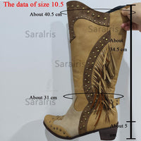Original 2022 New Fashion Autumn Ethnic Vintage Tassled Knight Boots Woman Shoes Riveting Nail Zip Popular Shoes Ladies Boots Female