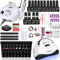 Nail Set Manicure Set With 114W/120W/54W Led Nail Lamp 35000RPM Nail Drill Machine 20/10 Colour Poly Extension Nail Gel Set