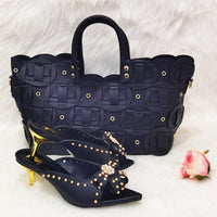 Original 2022 Rivet Style  Women Shoes and Bag to Match in Color matching High Quality Nigerian Design Matching Shoes and Bag