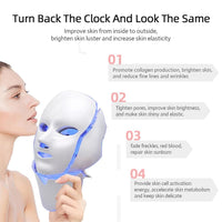 LED Facial Mask 7 Colors Light Phototherapy Face Mask with Neck Anti Acne Whitening Red Light Therapy Mask Skin Beauty Treatment