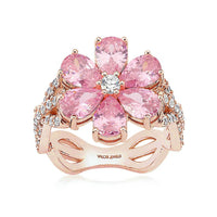 Original Valori Jewels Magnolia Flower Ring, 2 Ct Zircon Pink Pear Gemstone, Rhodium Plated, 925 Silver, Fine Jewelry