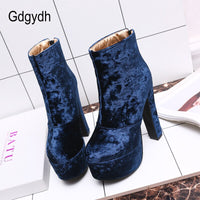 Original Gdgydh 2021 Fashion Autumn Women Ankle Boots High Heel Shoes Suede Platform Heels Round Toe Female Footwear Zipper Big Size