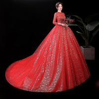 VLNUO NISA - Original 3 Models Red Romantic Shiny Star Wedding Dress with Sleeve Plus Size Off Shoulder Lace Up Princess Bridal Gown Vestidos De Novia DIGITAL OFFICE ELECTRONIC