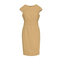 CONQUISTA FASHION - Original Solid Colour Dress With Cap Sleeves Camel Color