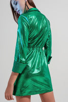 Q2 - Original Mini Dress With Button Detail in Green