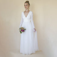 BLUSHFASHION - Original Bestseller Ivory Wedding Dress , Sheer Illusion Tulle Skirt on Lace #1315