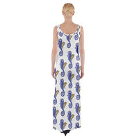 SHARON TATEM LLC - Original Seahorse Pattern Fitted With Side Slit Cotton Sleeveless Halter Dress