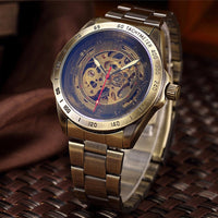 Men Watch Skeleton Automatic Mechanical Male Clock Top Brand Luxury Retro Bronze Sport Military Wristwatch Relogio Masculino