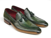 Paul Parkman Men's Side Handsewn Tassel Loafer Green Shoes (ID#082-GREEN)